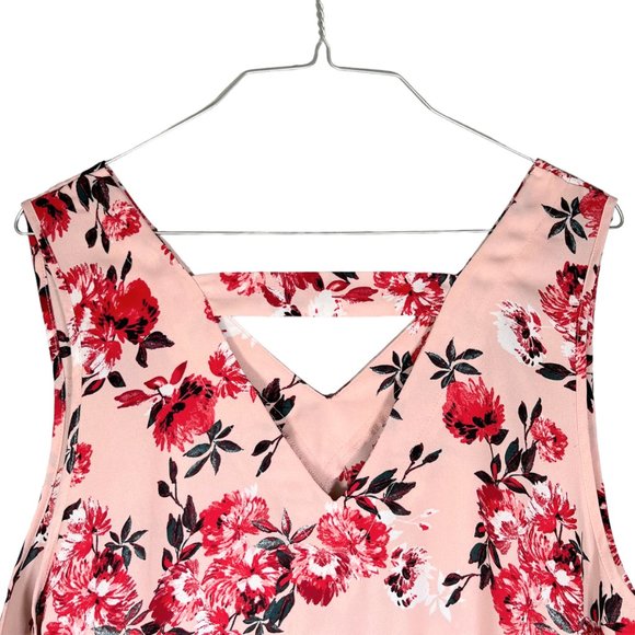 Maurices Womens Dressy Floral Tank Top Sz XL Pink V Neck Bar Back Flowy Chiffon - Picture 5 of 10